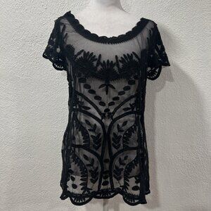 CAPRI Embroidered Mesh Lace Top Small Blouse Witchy‎ WhimsyGoth